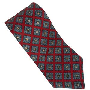 LILLY‎ DACHE Silk Tie Red Blue Medallion Pattern Luxury Wide Mens 57"x4" VTG